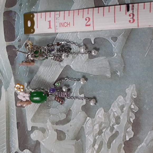 925 Genuine Green and Purple Jade, Garnets, Amethysts, Pearls and enamel. - Picture 9 of 11